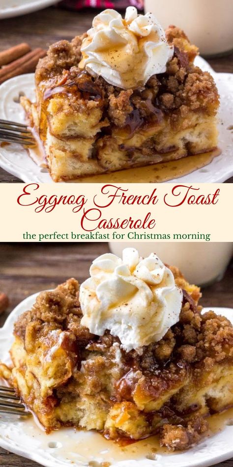 Breakfast For Christmas Morning, Eggnog French Toast Bake, Breakfast Christmas, Easy Eggnog, Eggnog French Toast, Christmas Morning Breakfast, Eggnog Recipe, Breakfast Sweets, French Toast Bake