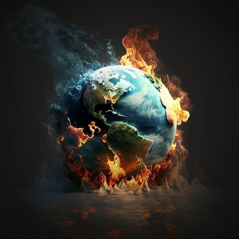 Earth Melting, Earth On Fire, Greenhouse Effect, Earth Pictures, Earth Art, Poster Ideas, Realistic Art, Of The Earth, Premium Photo