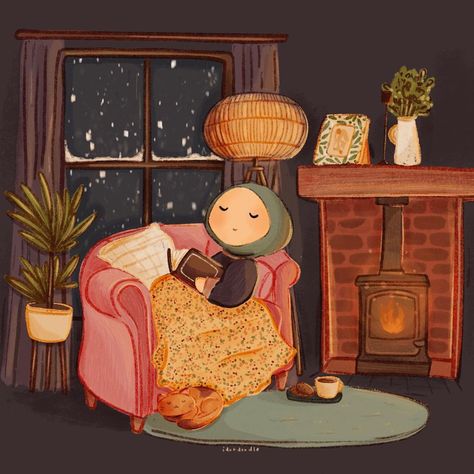 Zayneb H on Instagram: “Warm and cozy🧡 How is the weather like where you live atm? Here on the uk, it is winter but not as cold as you would expect for this time…” Islamic Art Canvas, Paper Background Design, Islamic Cartoon, Winter Illustration, Anime Muslim, Hijab Cartoon, Wallpaper Nature Flowers, Islamic Artwork, Islamic Posters