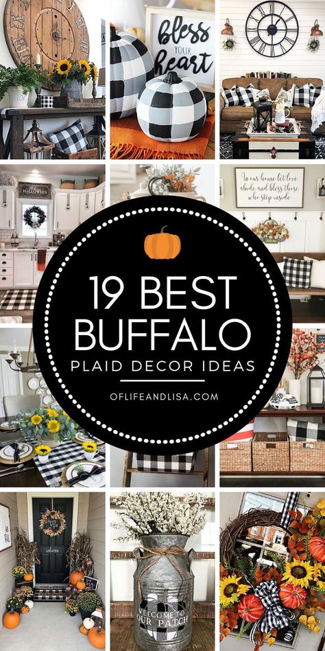 Decorate your home this fall with beautiful black and white buffalo plaid! #buffaloplaid #buffalocheck #fallhomedecor #homedecor Black And White Buffalo Plaid Living Room, Black And White Buffalo Check Decor, Buffalo Plaid Front Porch Decor, Buffalo Decor, Buffalo Plaid Curtains, Comfy Farmhouse, Plaid Home Decor, Buffalo Check Decor, Buffalo Painting