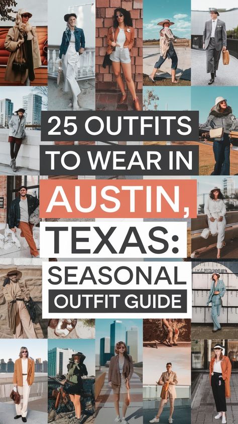 Check out this guide if you need outfit inspiration for any season in Austin. These stylish ideas balance comfort and fashion for the city’s unique vibe. Save this pin for later, and pack your bags with confidence for your Austin trip! Outfits For Dallas Trip, Dallas Fall Fashion, Texas Wine Country Outfit, Texas Attire Women, Going Out In Austin Outfit, Weekend In Dallas Outfits, Night Out Austin Outfit, Packing For Houston Texas, Austin Dinner Outfit