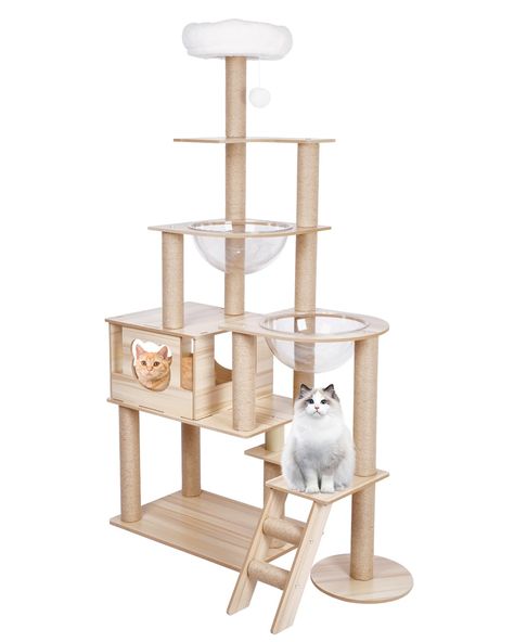 PRICES MAY VARY. 【First Choice】For owners with multiple cats at home, this cat climbing frame is undoubtedly a very ideal choice. It has a large cat nest, two transparent aviation compartments, and a cotton observation deck. It can meet the needs of multiple cats to rest and play at the same time. 【Tower Design】Adopting a stable structural design, the cat climbing frame has excellent overall stability and is not prone to tipping, ensuring the safety of cats while playing. To provide a stable and happy environment for furry friends, please rest assured. 【Easy To Clean】Due to the use of all wood design, dust, cat hair, and other dirt can be easily removed. The cotton nest at the top can also be removed for cleaning, keeping the overall cleanliness of the cat climbing frame and providing a he