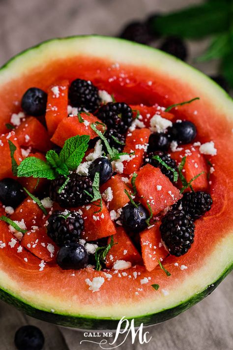 Berry Feta Watermelon Salad is a refreshing salad and perfect side dish recipe for all your summer grilled recipes. #watermelonsalad #citrusvinaigrette #callmepmc #recipe #salad #summerrecipes Summer Grilled Recipes, Feta Watermelon Salad, Feta Watermelon, Citrus Salad Dressing, Watermelon Salad Recipes, Grilled Recipes, Recipe For Summer, Citrus Vinaigrette, Fruit Salad Easy