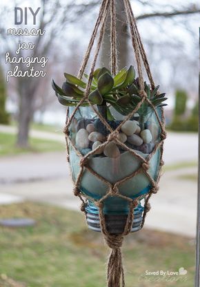 Hanging Planter Diy, Diy Macrame Plant Hanger Pattern, Mason Jar Plants, Mason Jar Hanging, Jar Hanging, Rope Plant Hanger, Plants In Jars, Diy Hanging Planter, Planter Diy