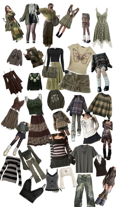 Fairycore Grunge Outfit Ideas, Earthy Core Outfits, 2005 Aesthetic Outfit, Clothing Genres, Fairygrunge Outfits, Crowcore Outfit, Forest Aesthetic Outfit, Earthy Core, Fairy Core Style