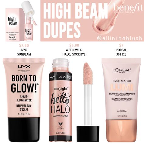 Benefit High Beam Liquid Highlighter Dupes - All In The Blush Benefit High Beam, Liquid Highlighter Drugstore, Best Drugstore Liquid Blush, Liquid Blush Drugstore, Drugstore Liquid Blush, Best Liquid Highlighter, Liquid Highlighter Makeup, Best Highlighter Makeup, Born To Glow