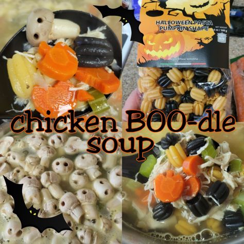 Classic chicken noodle soup with a spooky fun twist. "Pumpkin" carrots, pumpkin shaped pasta and mushroom ghouls. #Halloween #spookyseason #spooky #halloweeneats #soup #halloweenfood #spookyfood #spookyeats #chickennoodlesoup Halloween Chicken Noodle Soup, Halloween Shaped Pasta, Sisters Sleepover, Pumpkin Shaped Pasta, Pumpkin Carrots, October Meals, Classic Chicken Noodle Soup, Halloween Chicken, Halloween Pasta