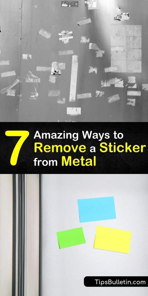 Learn how to get stickers off metal surfaces and remove sticker residue for a clean, shiny surface. Use a hair dryer, rubbing alcohol, soapy water, Goo Gone, and a scraper or razor blade to remove a sticker and sticky residue. #howto #remove #sticker #metal Spray Paint Remover, Remove Tape Residue, Get Stickers Off, How To Remove Adhesive, Remove Sticky Labels, Remove Sticker Residue, Remove Sticky Residue, Diy Household Cleaners, Goo Gone