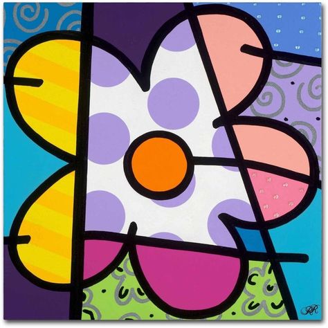 Indie Painting, Romero Britto Art, Britto Art, Cubist Art, Geometric Drawing, Easy Canvas Art, Easy Canvas, Big Flowers, Mini Canvas