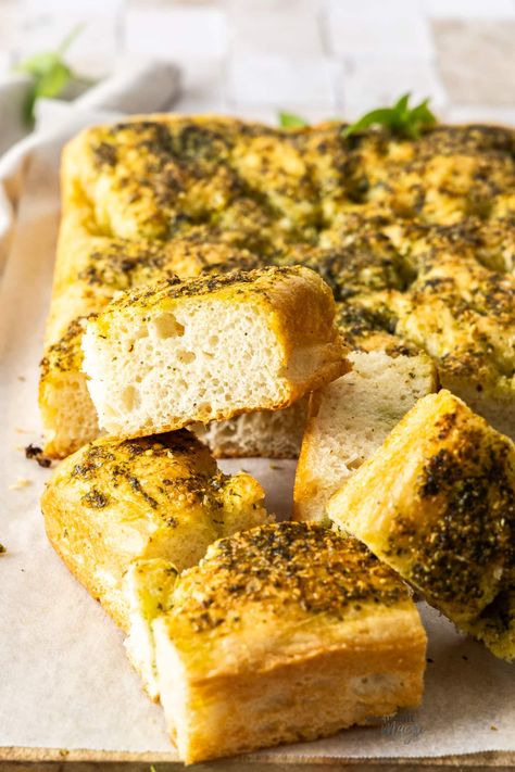 Pesto Foccacia, Garlic Pesto Focaccia, Rosemary Garlic Focaccia Muffins, Garlic Rosemary Focaccia Muffins Salt N Sprinkles, The Practical Kitchen Focaccia, Pesto Cheese, Focaccia Bread Recipe, Focaccia Recipe, Dough Ingredients