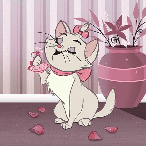 Marie Aristocats Fanart, Cute Disney Aesthetic, Cute Cartoon Pfp, Marie Kitty, Marie Aesthetic, Pink And White Aesthetic, Cute Cat Cartoon, Aesthetic Pfps, Pink Cartoon