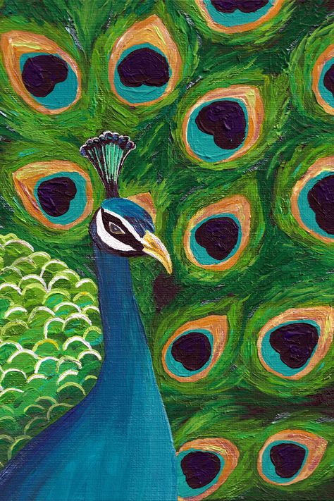 Peacock Original Acrylic Painting – Artwork Peacock Fabric Painting, Peacock Feathers Painting, Peacock Painting Acrylic, Peacock Drawing With Colour, Peacock Aesthetic, Moroccan Painting, Peacock Drawing, Art Pins, Artsy Aesthetic