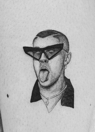 Bad Bunny Sketch, Bad Bunny Inspired Tattoos, Bad Bunny Drawing, Bad Bunny Tattoo Ideas, Bad Bunny Tattoo, Simpsons Tattoo, Bunny Sketches, Bunny Tattoos, Sharpie Tattoos