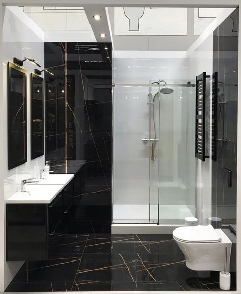 Black White Tiles, Luxury Marble Flooring, Bathroom Drawing, Black And White Bathroom, Dream Closet Design, Laundry Design, Washroom Design, Modern Bedroom Interior, Small Bathroom Makeover