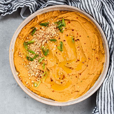 Thai Peanut Hummus Thai Peanut Hummus, Peanut Hummus, Sweet Potato Hummus Recipe, Deli Style Roast Beef, Budget Meal Prep, Potato Hummus, Sweet Potato Hummus, Roasted Red Pepper Hummus, Dry Chickpeas