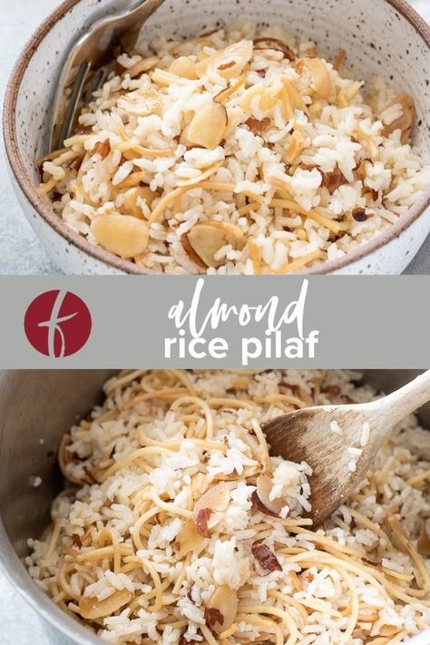 Rice With Almonds Recipes, Rice Pilaf With Vermicelli, Almond Rice Recipe, Thai Rice Recipes, Mediterranean Rice Recipe, Rice Pilaf With Orzo, Almond Rice Pilaf, Basmati Rice Pilaf, Almond Rice