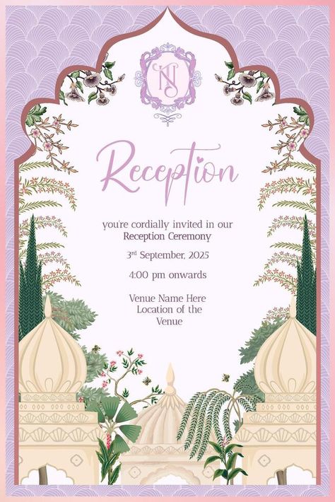 Mughal Wedding, Wed Invitation, Traditional Wedding Reception, Wedding Reception Card, Nikkah Certificate, Pichwai Art, Indian Wedding Invitation Card Design, Reception Invitation, Video Wedding