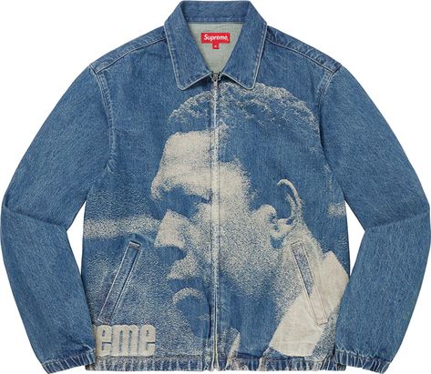 Supreme John Coltrane A Love Supreme Denim Harrington Jacket A Love Supreme, Black Portrait, John Coltrane, Harrington Jacket, Denim Jacket Men, Brand Story, Fall Jackets, Denim Jackets, High Fashion Street Style