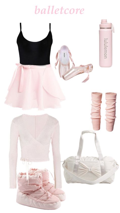 Aesthetic Ballerina Outfit, Ballerina Outfit Practice, Dance Outfits Practice Ballet, Balletcore Drawing, Ballet Outfit Practice Dance Wear, Ballet Outfits Practice, Ballet Outfit Inspiration, Ballet Training Outfit, Ballerina Practice Outfit