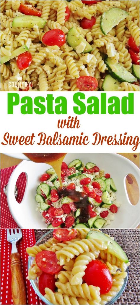 Pasta Salad with Sweet Balsamic Dressing recipe at The Country Cook. The dressing is absolutely AMAZING!! Pasta Salad Recipes With Balsamic Dressing, Pasta Salad With Balsamic Dressing, Pasta Salad With Sweet Dressing, Sweet Pasta Salad Dressing, Balsamic Vinegarette Pasta Salad Recipe, Sweet Balsamic Dressing, Salad Recipes Balsamic Dressing, Sweet Pasta Salad Recipes, Pasta Salad Recipes Balsamic