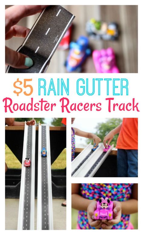 Make a $5 rain gutter race track! Snaps together for easy storage and comes together in under 10 minutes and it a fun summer activity for kids. Pool Noodle Race Car Track, Toy Car Ramp Diy, Monster Truck Dirt Track Diy, Hot Wheels Birthday Decorations Ideas, Race Car Ramp Diy, Pool Noodle Race Track, Racecar Birthday Activities, Diy Hotwheels Racetrack, Monster Truck Race Track Diy