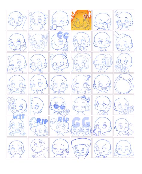 Vtuber Expression Sheet, Chibi Group Poses, Chibi Glasses, Twitch Emotes Base, Twitch Emote Ideas, Chibi Poses Reference, Chibi Template, Emote Base, Chibi Expressions