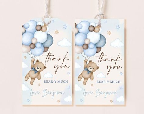 Teddy Bear Birthday Gift Tags Beary First Boy Birthday Party Favor Tags Blue Pampas Grass Thank You Tags Hot Air Balloons Printable BT81B Twin Baby Birthday, Baptismal Souvenir, Blue Pampas, Christening Themes, Boys Birthday Party Favors, Baby Boy Favors, Thank You Tag Printable, Teddy Bear Theme, Teddy Bear Birthday