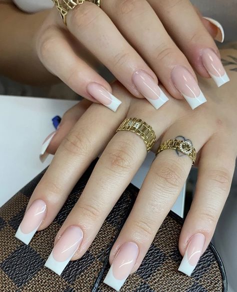 Medium French Tips Acrylic Nails, Medium Length French Tip Nails Square, Extreme Square Nails, Square Medium French Tip, Gel X French Tip Nails Square, Square Extreme Nails, Square Deep French Nails, High Arch French Tip Nails, White French Tip Nails Square Medium