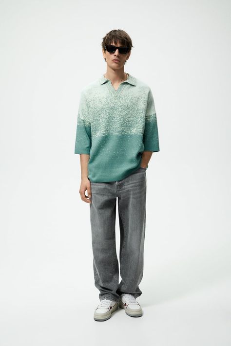 Purl Knit, Knit Polo, Sea Green, Zara United States, Baggy Fits, Cotton Knit, High Collar, Croatia, Jeans Fit