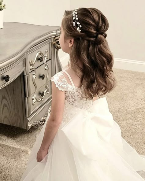 Hairstyle For Flower Girl Wedding, Kids Hair For Wedding, Girls Bridesmaid Hair, Flower Girl Hairstyles Half Up Half Down, Half Up Half Down Flower Girl Hair, Kids Updo Hairstyles For Weddings, Girl Wedding Hairstyles Kids, Hairstyles For Flower Girls Wedding, Kids Formal Hairstyles