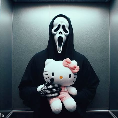 saur cute Scary Profile, Ghostface Pfp Cute, Scream Hello Kitty, Ghost Face Hello Kitty, Cute Ghostface, Ghostface Cute, Ghostface Hello Kitty, Girly Ghostface Wallpaper, Pfps Cute