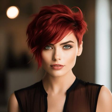 Dark Red Pixie Haircut, Pixie Red Hair, Hair Colour 2023, Red Hair Pixie, Red Hair Pixie Cut, Dark Red Hair Color Ideas, Red Pixie Haircut, Hair Color Ideas Trendy, Hair Color Ideas For 2023