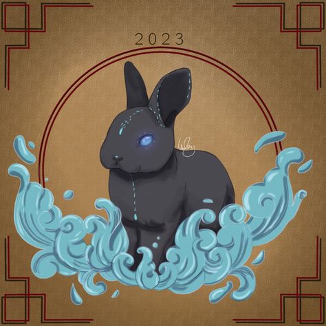 Water Rabbit Tattoo, Happy Year Of The Rabbit, Fantasy Rabbit Art, Water Rabbit Chinese Zodiac, Rabbit Fantasy Art, Year Of The Rabbit Tattoo, Year Of The Rabbit Art, Rabbit Lunar New Year, Imlek 2023