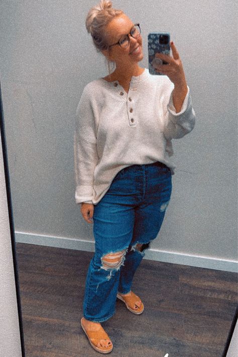 Aerie Oversized Henley Sweater curated on LTK Oversized Henley Outfit, Henley Sweater Outfit, Henley Outfit, Casual Weekend Outfit, Weekend Outfits, Henley Sweater, Sweater Outfit, Casual Weekend, California Style