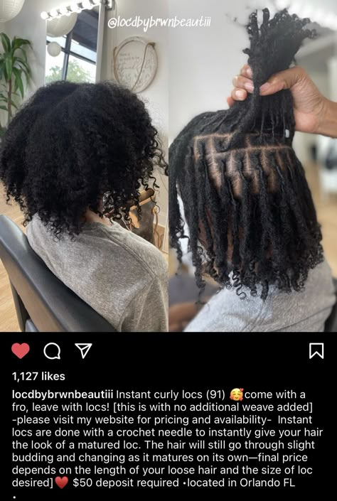 Instant Locs With Curly Ends, Instant Locs Natural Hair, Natural Locs With Curly Ends, Instant Locs, Locs Inspiration, Pretty Dreads, Loc Inspiration, Girl Hair Colors, Dreads Girl