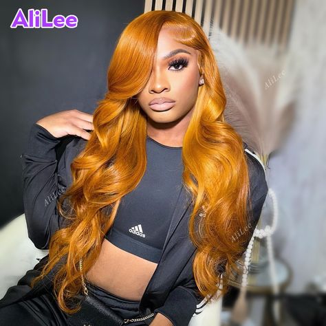 Orange Yellow Color Pre Plucked Body Wave Hair 13x4 13x6 Transparent Lace Frontal Wigs Real Human Red Wig Hairstyles For Black Women, Orange Yellow Color, Wigs Hairstyles, Graduation Hair, Teenage Hairstyles, Lace Fronts, Creative Hair Color, School Hair, Braids Hairstyles Pictures