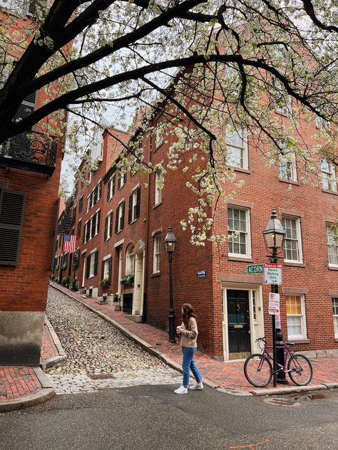 Acorn Street in the lovely Beacon Hill neighborhood of Boston Autumn In Boston Aesthetic, Acorn Street Boston Photoshoot, Acorn Street Boston, Beacon Hill Boston Apartment, Boston Landscape, Boston Street, Beacon Hill Boston, Boston House, American Holiday