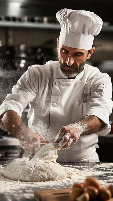 "Chef Kneading Dough: Focused master #chefsofinstagram skillfully kneads the #breadmaking in a professional #culinary, preparation for baking #artisanalbread. #chefstagram #foodart #photography #foodphoto #stockcake ⬇️ Download and 📝 Prompt 👉 https://stockcake.com/i/chef-kneading-dough_404599_284161" Cooking Portrait, Pastry Chef Photography, Chef Portrait Photography, Occupation Flashcards, Chef Photo, Chef Portrait, Chef Photography, Chef Pictures, Culinary Chef