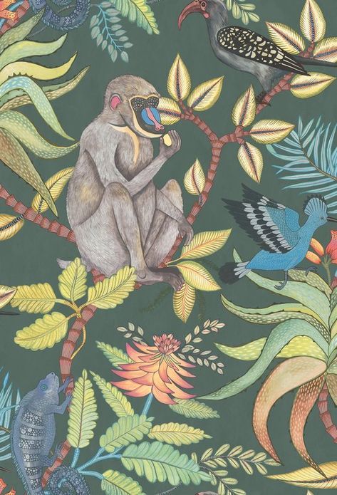 Savuti Wallpaper, Tapete Gold, Luxurious Wallpaper, Cole And Son Wallpaper, African Traditions, Tropical Wallpaper, Wallpaper Direct, Jungle Print, Baboon