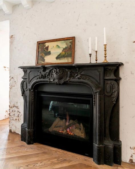 Beautiful #custombedroom by @havenbuilders . Our #louisxv #mantel in #antique #honedblack finish. #fireplacemantel #stonemantel… | Instagram Victorian Fireplace Mantels, Ornate Fireplace, Gothic Fireplace, Cast Stone Mantel, Stone Mantel, Black Fireplace, Victorian Fireplace, Cast Iron Fireplace, Bedroom Fireplace