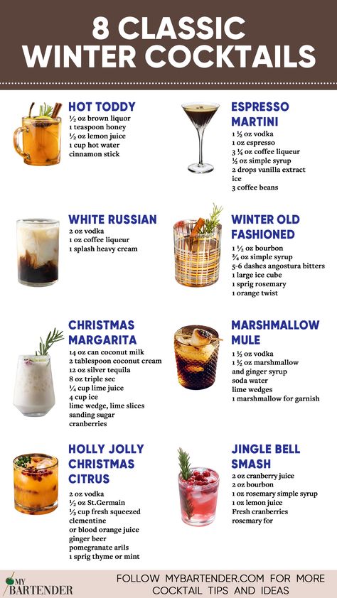 Winter Cocktails Acholic Beverages Christmas, Cozy Drinks Alcohol, Holiday Drinks Recipes, Winter Themed Alcoholic Drinks, Cabin Drinks Cocktails, Winter Themed Drinks Cocktail Recipes, Winter Theme Drinks, Alcoholic Winter Drinks, Coctails Recipes Easy Winter