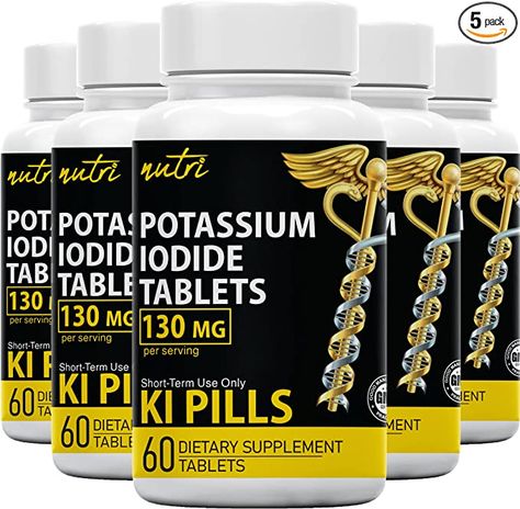 Amazon.com: (5 Pack) Potassium Iodide Tablets 130 mg - (300 Tablets) EXP 05/2032 - Ki Pills Potassium Iodine Tablets 130 mg - Potassium Iodine Pills YODO Naciente, Thyroid Supplement - 300 Tablets : Health & Household Iodine Tablets, Iodine Supplement, Nuclear Fallout, Thyroid Supplements, Water Purification Tablets, Doomsday Survival, Potassium Iodide, Thyroid Support, Radiation Protection