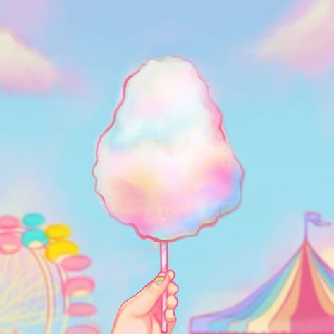 Cotton Candy Watercolor, Cotton Candy Drawing, Cotton Candy Illustration, Cotton Candy Aesthetic, Cotton Candy Art, Candy Aesthetic, Collage Supplies, Candy Drawing, Candy Clouds