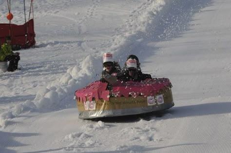 Time to make the donuts! Cardboard Box Sled Ideas, Blackwater Falls, Snow Tubing, Sled, Cardboard Box, Girl Scouts, Christmas Time