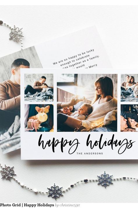 Casual Script Multi Photo Grid | Happy Holidays Holiday Card Holiday Cards Pictures Family Photos, Family Christmas Greetings, Trendy Typography, Family Photo Collages, Photo Grid, Multi Photo, Holiday Photo Cards, Holiday Photos, Christmas Greeting Cards