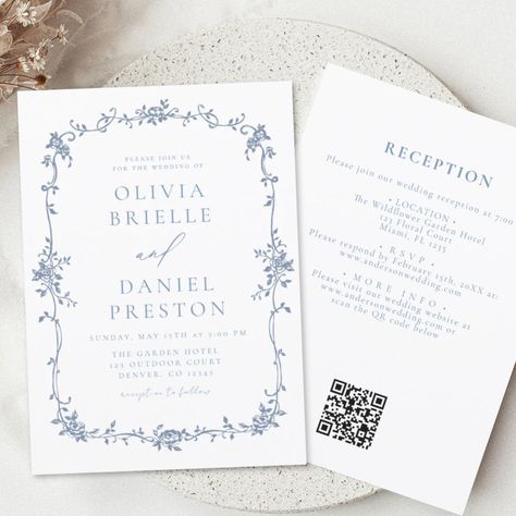 Pretty Girly Designs: products on Zazzle Blue Vintage Wedding, Blue Floral Wedding, Girly Design, Blue Florals, Vintage Wedding Invitations, Old World Charm, Wedding Invitation Design, Floral Wedding Invitations, Blue Vintage