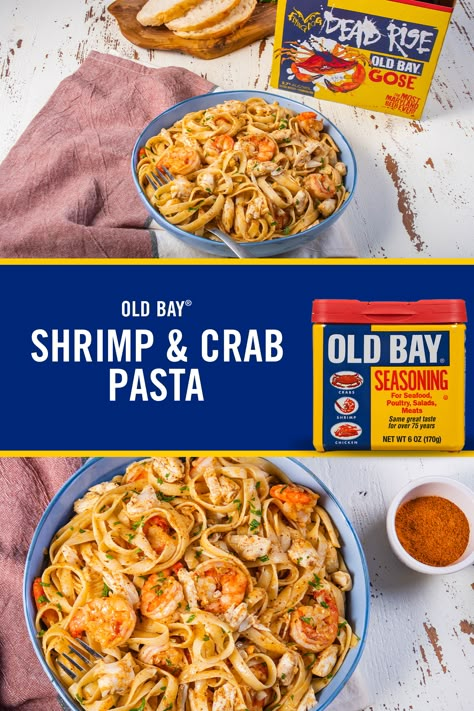 Shrimp And Crab Meat Pasta, Shrimp And Crab Pasta Recipes, Old Bay Shrimp Pasta, Old Bay Pasta, Crab And Shrimp Pasta, Shrimp And Crab Recipes, Shrimp And Crab Pasta, Lump Crab Meat Recipes, Summer Pasta Recipes