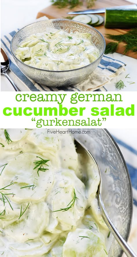 Potato Cucumber Salad Recipe, German Dill Salad Dressing, Creamy German Salad Dressing, Cucumber Salad German Style, Austrian Cucumber Salad, Creamy German Cucumber Salad, German Cucumber Dill Salad, Amish Cucumber Salad, German Salad Dressing Recipes