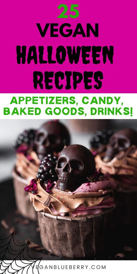 Need vegan Halloween recipes last minute? Check out these 25 plant based Halloween treats, with everything from healthy vegan Halloween appetizers and snacks to homemade vegan Halloween candy and spooky baked goods and creepy vegan Halloween drinks. This list has something for everyone, and is a great option for those who are dairy-free, egg-free, and even has gluten-free recipes. Vegan Dessert Halloween, Vegan Spooky Desserts, Egg Free Halloween Treats, Vegan Halloween Food For Party, Vegetarian Halloween Recipes, Dairy Free Halloween Desserts, Vegan Halloween Cake, Halloween Healthy Recipes, Halloween Vegan Recipes