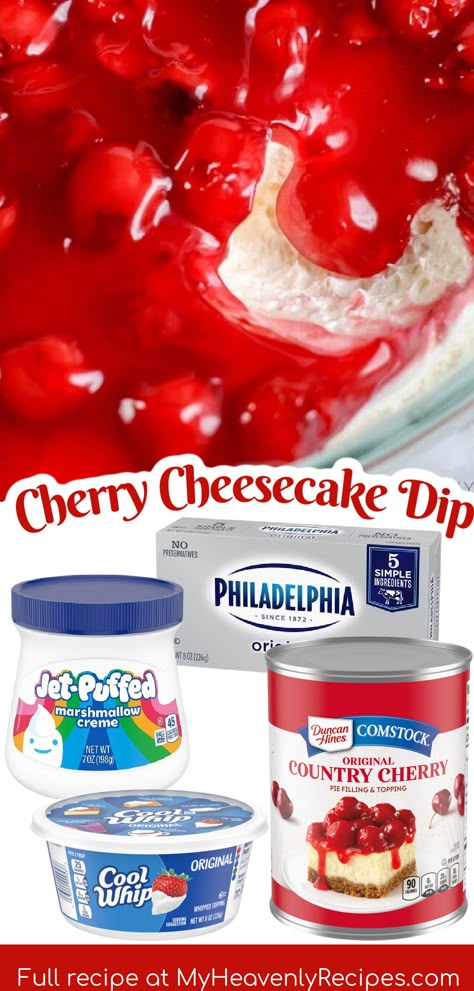 Cherry Fruit Dip, Jet Puffed Marshmallows Recipes, Cherry Cheesecake Dip Marshmallow Fluff, Cherry Cheesecake Salad, Marshmallow Cream Dip, Cherry Pie Dip Cream Cheeses, Whipped Cheesecake Filling, Desert Dips Recipes Easy, Strawberry Cheese Cake Dip